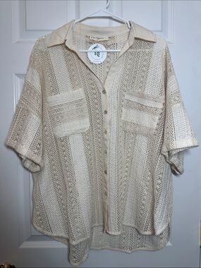 NWT Together Cavalleri Cream Open-Knit Button-Up Shirt Sz L BOUTIQUE